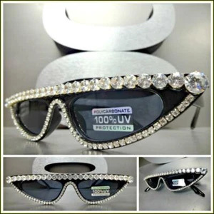 CLASSIC RETRO Exotic CAT EYE Style SUN GLASSES Unique Black Frame Bling Crystals - Picture 1 of 9
