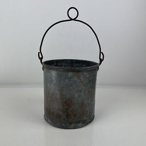 Vintage Loop Handle Galvanized Metal Well Bucket Farm Primitive 14.5” Tall