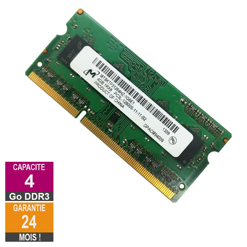 Barrette Mémoire 4Go RAM DDR3 Micron MT8KTF51264HZ-1G6E1 SO-DIMM PC3L-12800S 1Rx - Photo 1/1