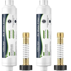 2-Pack RV Water Filter with Flexible Hose Protector, Reduces Odors, Sediments