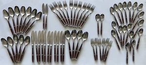 Vintage MCM Stainless Steel Flatware Silverware Japan Faux Wood Inlay LOT Qty 65 - Picture 1 of 18