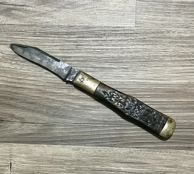 Large Antique Single Blade Folding Pocket Knife Hand Made Jigged Missing Scale! - Image 1 of 4