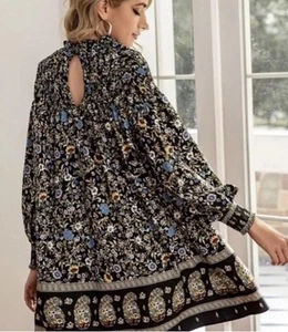 ZARA PRINTED SCARF SMOCKED MINI DRESS - Picture 1 of 6