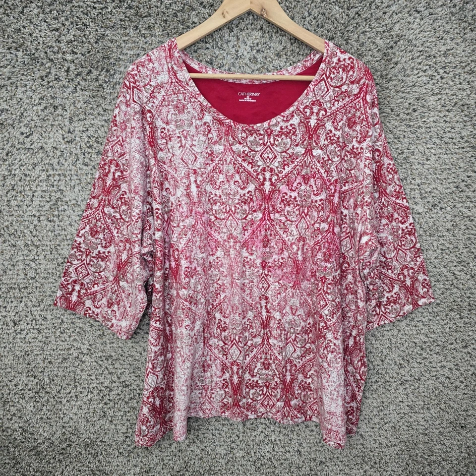 Camiseta informal Catherines Top Mujer Plus 3X 26/28W Roja Cuello Redondo Manga 3/4 Foto 1 de 4