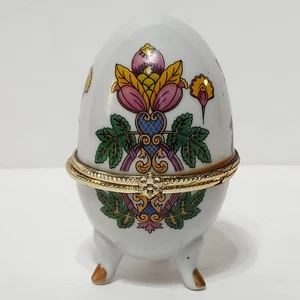 Collectible Trinket Hinged Box Floral Gold Footed Egg - Picture 1 of 10