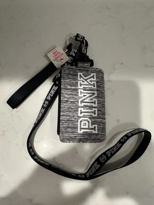 Victorias Secret PINK Lanyard ID case Gray Black travel badge Holder Wallet - Image 1 of 4