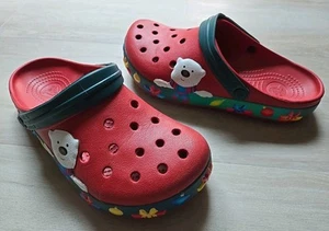 Crocs Christmas Polar Bear Presents Red Clogs Womens Sz 10, Mens Sz 8 - Picture 1 of 4