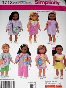 S 1713 18" Doll Clothes Dress Apron Pants Headband Bag Dresses Sewing Pattern - Picture 1 of 2