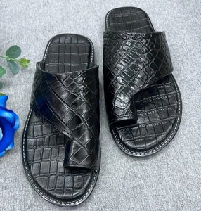 Luxury Men's Sandals Genuine Leather Skin-100% Handmade, Black size 13US EU 47 - Picture 1 of 7