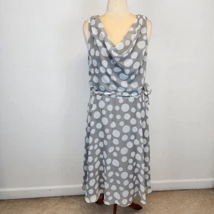 MSK Cowl Neck Midi Dress Size 18W Gray Polkadot Belted Chiffon Sleeveless Lined - Picture 1 of 16