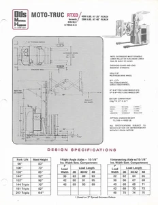 Fork Lift Truck Data Sheet - Otis Moto-Truc - RTXD - c1971 Brochure (LT665) - Picture 1 of 1