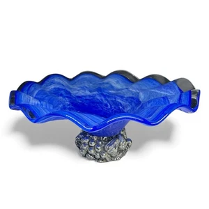 "Cuenco de vidrio soplado a mano veneciano azul de Murano vintage con base de fruta 3D 12""" - Imagen 1 de 13