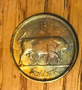 1928 1 SHILLING IRELAND SILVER (IRISH FREE STATE) AU+ GREAT TONING KM #6 F1020 - Picture 1 of 12