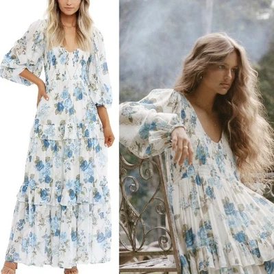 Spell and The Gypsy Rose Garden Gown Blue Floral Maxi Dress Women’s Size XXL - Image 1 of 4