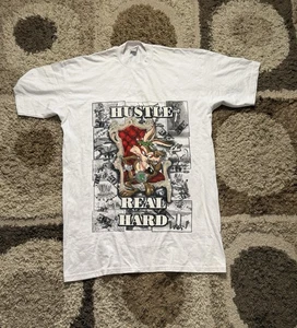 Y2K Wile E Coyote Rap Tee Herren 3XLT Hustle Real Hard Graphic Shirt weiß - Bild 1 von 7