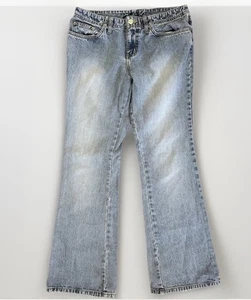Vintage 90s Y2K Bongo Distressed Faded Blue Flare Jeans Junior Size 9 - Bild 1 von 10