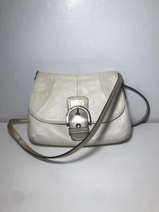Coach SoHo Flap Crossbody Leder Tasche Creme/Gold Akzent Silberfarben LESEN - Bild 1 von 10
