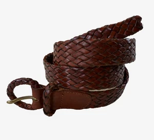 Cinturón de cuero de colección años 90 para hombre 38 trenzado tejido marrón hebilla cubierta latón safari - Imagen 1 de 6