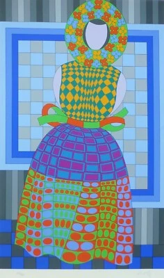 VICTOR VASARELY Fille Fleur flor girl 1975 ASSINADO À MÃO op art LimEd serigrafia - Imagem 1 de 4