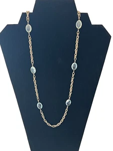 30" Long Necklace Gold Toned Korea, with 6- 1/2" Oval Baby Blue Beads - Picture 1 of 5
