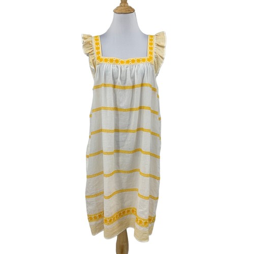 Abito Tory Burch donna L grande a righe ricamato arricciate misto lino senza maniche