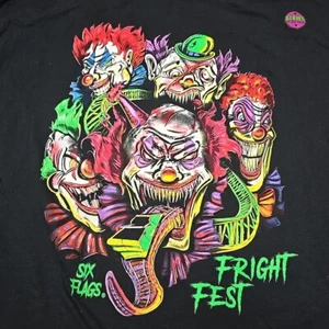 NUEVO SIN ETIQUETAS Camiseta Six Flags Fright Fest Payasos Para Hombre 4XL Negra Manga Corta Brilla  - Imagen 1 de 7