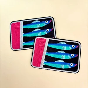 Sardines Appliqué Patch- Fish Tin Can Anchovy Cute Embroidered Badge (Iron on) - Picture 1 of 6