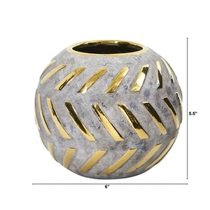 6” Regal Round Stone Vase With Gold Accents - Picture 1 of 2