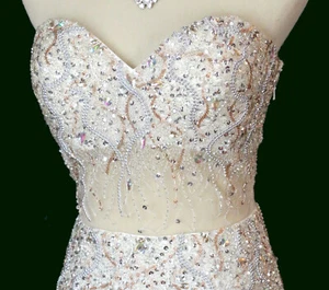 New $420 Terani Ivory Formal Evening Long Dress High Slit Strapless Size 12 NWT - Picture 1 of 12