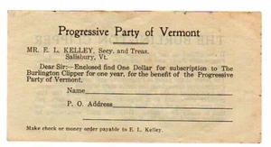 1912 Teddy Roosevelt Progressive Party Vermont Subscription - Picture 1 of 2