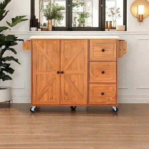 Kitchen Island Cart Mobile Kitchen Storage Cabinet with 2 Doors 3 Drawers, Brown - Picture 1 of 7