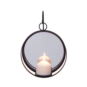 Danya B. Round Wrought Iron Pillar Candle Sconce with Mirror – A Decorativ - Picture 1 of 6