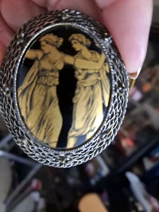 Antique Vintage Double Grecian Ladies Enamel Pendant/Pin Cameo - Picture 1 of 8