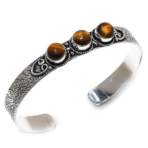 VALENTINO Bracciale Gioielli Argento Sterling 925 Gemma Occhio di Tigre Marrone Regolabile