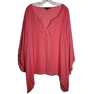 Zac & Rachel Pink Top Plus Size 3X Flowy Lightweight Slit Sleeve Boho Peasant - Picture 1 of 7
