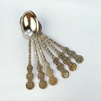 Juego de 6 cucharas Demitasse de plata de exportación china firmadas - té café. Foto 1 de 4