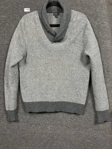 J.Crew 100% Wool Sweater Mens Size L Gray Shawl Collar Long Sleeve - Picture 1 of 7
