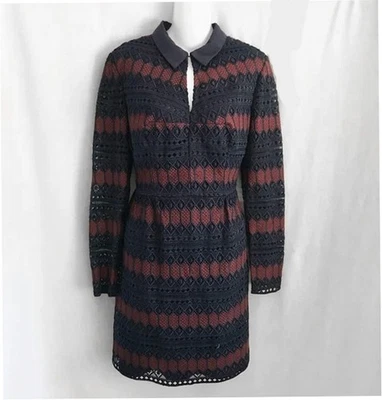 Vestido Trina Turk Crochet Encaje Talla 8 Cambio Corto Azul Borgoña Foto 1 de 4