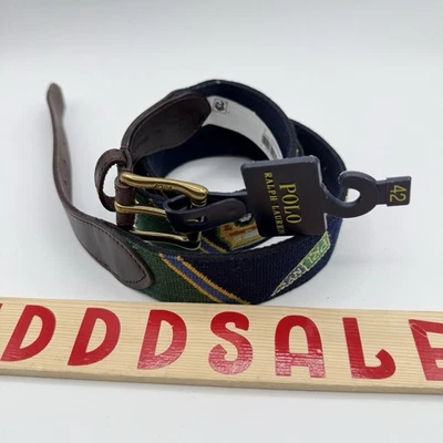 $188 Polo Ralph Lauren Cuero Ribete Logo Aguja Cinturón Colegial Talla 42 NUEVO Foto 1 de 4