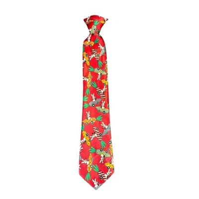 Vintage Boys Red Novelty Clip-On Tie Easter Bunny Race Car Pattern By Club Room - Image 1 of 4