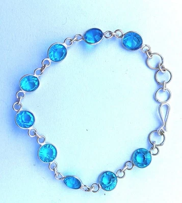 925 Sterling Silver Plated Blue Topaz  Gemstone Bracelet Jewelry Gift For Mother - Image 1 of 4