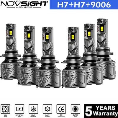 6X H7 H7 9006 LED Headlight Bulbs Conversion Kit High Low Beam +Fog Lights White - Image 1 of 4