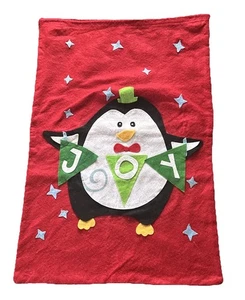 Jumbo Drawstring Gift Sack Felt Penquin Christmas Joy Collage Transport Present - Picture 1 of 11