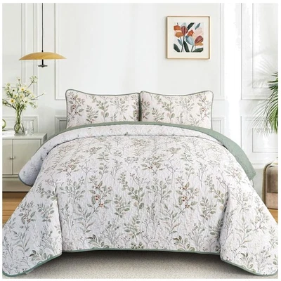 Lujoso juego de edredón floral tamaño king para todas las estaciones - Elegante comodidad de doble cara Foto 1 de 4