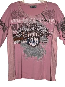 Vanilla Sugar Top 1X Pink Motorcycle  Sequin Ribbed 3/4 Sleeve Y2K Chic USA - Imagen 1 de 22