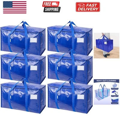 Paquete de 6 bolsas de mudanza extra grandes con cremalleras y asas de transporte, resistente St... Foto 1 de 4