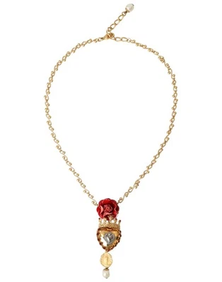 Dolce&Gabbana Women Gold Statement Necklac Brass Resin Sacred Heart Charm Chain - Image 1 of 4