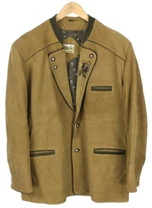 BESS TRACHTEN Men Blazer 56 Vintage Brown Leather Embroidered Single Breasted - Picture 1 of 12