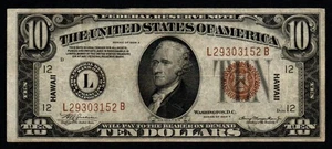 1934A $10 CRISP VF+/XF HAWAII WWII Emergency Issue Federal Reserve Note! - Picture 1 of 2