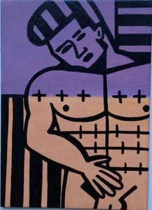 Gay Interest Lgbt Muscular Nude Male Man Original Oil Painting Oxana Diaz 5 x 7" - Picture 1 of 10